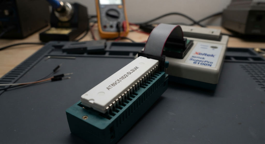 Wenn Engineering-Teams die Firmware des ATMEL AT89C51ID2-Mikrocontrollers entsperren oder verlorene Software-Ressourcen aus einem geschützten Modul wiederherstellen müssen, können herkömmliche Debugging-Tools diese Hardware-Sicherheitsbarrieren nicht umgehen. Eine erfolgreiche Umgehung der Sicherheitsmechanismen eines gesperrten oder verschlüsselten AT89C51ID2-Mikrocontrollers erfordert eine spezialisierte physische Halbleiteranalyse direkt auf dem freigelegten Silizium-Die. Um die interne Logik eines geschützten AT89C51ID2 Microchip-Mikroprozessors zu cracken, entsperren, entschlüsseln oder auszulesen, verwenden Mikroelektronik-Ingenieure gezielte physische Verfahren wie kontrolliertes Power-Glitching, thermische Stabilisierung oder direktes Micro-Probing an internen Signalbussen. Die Neutralisierung dieser Schutz- und Sicherheitsflags ermöglicht Technikern den Zugriff auf den internen Flash-Speicher und zusätzliche EEPROM-Arrays. Anschließend kann das technische Personal die verborgene Firmware dumpen, den proprietären Befehlssatz kopieren und die Rohdaten der Register in eine unbeschädigte Binär- oder Hexadezimaldatei umwandeln, wodurch ein vollständiges und verwendbares Softwareprogramm entsteht, das für die Implementierung bereitsteht.