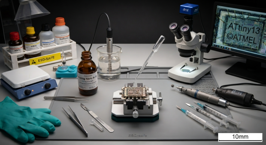 En un proyecto autorizado de recuperación de firmware, el objetivo puede describirse como clonar el código fuente del IC ATtiny13, aunque técnicamente el material disponible puede ser firmware en lugar del código fuente original. Un ATtiny13 protegido puede utilizar configuraciones de protección que restringen la lectura del programa, mientras que los datos almacenados pueden existir como información binaria dentro de la memoria Flash o EEPROM. Dependiendo del estado del dispositivo y de la configuración de protección, los ingenieros pueden intentar romper la protección, desbloquear, realizar la lectura, hacer un volcado, descifrar, copiar, replicar o recuperar de otra manera los datos de firmware accesibles de un ATtiny13. El archivo de programa recuperado puede contener datos hexadecimales o binarios que pueden examinarse y convertirse en una imagen de firmware utilizable cuando sea técnicamente posible. Sin embargo, para un ATtiny13 con protección bloqueada o cifrada, la recuperación directa del código fuente no está garantizada, y la estructura original del software, los comentarios, los nombres de las variables y los archivos del proyecto de desarrollo normalmente no pueden reconstruirse simplemente a partir de un volcado de memoria.