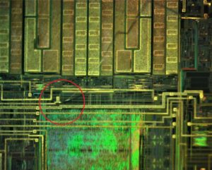 Crack Chip ATTINY461A Eeprom and readout MCU firmware by disable the security fuse bit, focus ion beam is the most commonly used method for crack Microcontroller