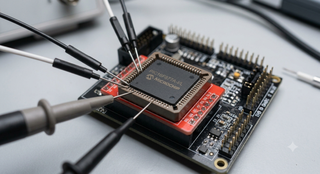 Quando um laboratório de engenharia analítica recebe a tarefa de desbloquear, descriptografar ou contornar a proteção de um microcontrolador Microchip PIC16F877A para realizar um readout seguro do código, o fluxo de trabalho ultrapassa a interação convencional com software e passa para o campo da engenharia de alta precisão do MCU Microchip PIC16F877A. Contornar o perímetro de segurança de um microprocessador Microchip PIC16F877A protegido para executar um dump completo de dados exige técnicas não destrutivas de investigação de circuitos em nível de hardware capazes de neutralizar com segurança os bits ativos de proteção sem comprometer a matriz lógica do microprocessador Microchip PIC16F877A. Técnicos especializados utilizam métodos avançados de análise física, como técnicas precisas de voltage-glitching, perfilamento térmico localizado ou micro-probing diretamente sobre o substrato exposto do microcontrolador Microchip PIC16F877A, para desativar temporariamente os mecanismos de proteção.