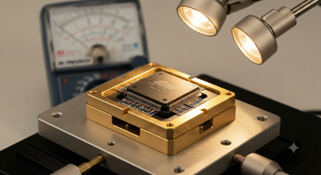 Para realizar un readout directo desde un MCU ATMEL AT90CAN128 protegido, los especialistas deben superar la lógica de seguridad interna del microcontrolador ATMEL AT90CAN128 sin dañar el núcleo de silicio subyacente. Este proceso no destructivo desactiva temporalmente los mecanismos internos de protección, permitiendo a los técnicos acceder a la memoria Flash principal y a los bloques EEPROM del microprocesador ATMEL AT90CAN128. Una vez que estas barreras de seguridad se reducen temporalmente, los ingenieros pueden copiar, realizar el volcado y extraer la lógica de máquina completa del microcontrolador ATMEL AT90CAN128, capturando el programa de aplicación y convirtiendo los datos de máquina sin procesar en un archivo binario o hexadecimal íntegro para su validación completa.