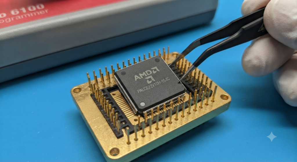 Pour analyser, déverrouiller ou effectuer un readout de la matrice de configuration cachée dans un Lattice CPLD PALCE22V10 protégé, les ingénieurs en microélectronique utilisent des méthodes d'analyse physique non destructives appliquées au boîtier en silicium exposé. En contournant soigneusement les mécanismes internes de sécurité du Lattice CPLD PALCE22V10 grâce à une manipulation contrôlée de la tension, un sondage laser de précision ou une contrainte thermique ciblée, les techniciens peuvent neutraliser temporairement les protections sans endommager les macrocellules principales. Une fois les lignes de communication rétablies, les ingénieurs peuvent extraire la matrice brute des fusibles du Lattice CPLD PALCE22V10 intégrée dans les blocs internes EEPROM, mémoire Flash ou mémoire statique. Le personnel technique peut ensuite copier les chemins logiques exacts, récupérer les règles propriétaires du firmware ou les règles de routage du code source du Lattice CPLD PALCE22V10 et convertir les données obtenues en un fichier binaire ou hexadécimal vérifié, permettant ainsi une reproduction complète du logiciel d'origine et du contenu des données du programme.