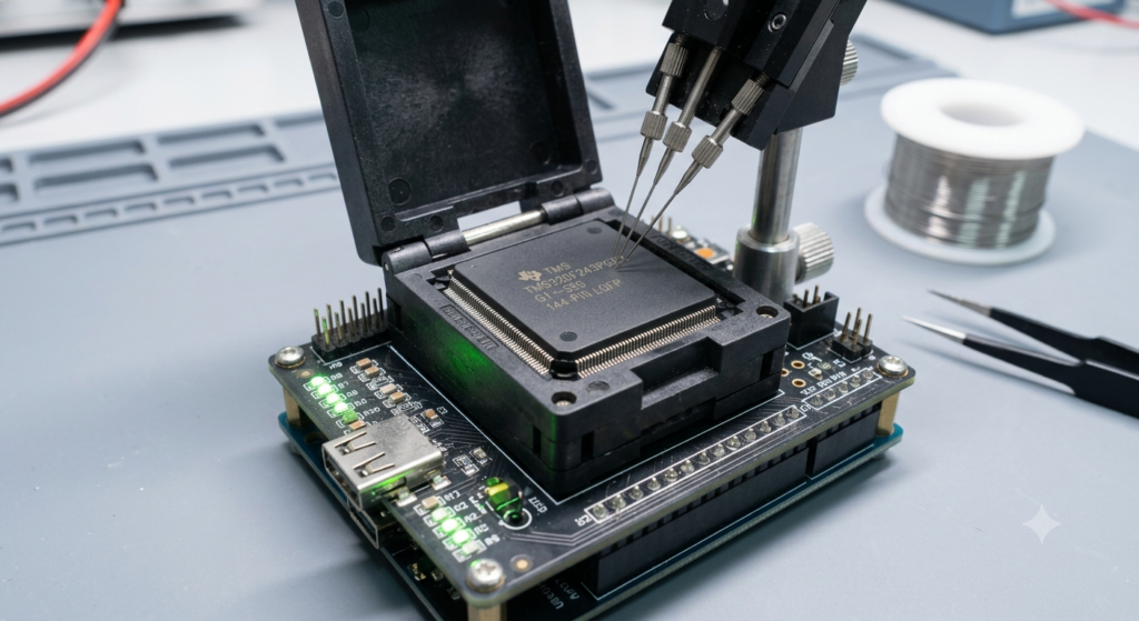 Quando um laboratório de engenharia industrial pretende descriptografar, desbloquear ou executar uma leitura segura (secure readout) de um microprocessador DSP Texas Instrument TMS320F243PG protegido, contornar a configuração bloqueada do DSP MCU Texas Instrument TMS320F243PG para gerar um dump de dados completamente íntegro exige técnicas altamente localizadas de investigação de circuitos baseadas em hardware que alteram temporariamente os limites lógicos do microcontrolador DSP Texas Instrument TMS320F243PG. Equipes especializadas aplicam gravação por feixe de íons focalizado (FIB), micro-probing ou técnicas altamente controladas de voltage-glitching diretamente sobre o substrato de silício para neutralizar com segurança os fusíveis internos de proteção sem danificar as estruturas principais de memória. A necessidade comercial de replicar completamente, clonar ou preservar com segurança o firmware do microcontrolador DSP Texas Instrument TMS320F243PG no mercado industrial global está crescendo rapidamente devido às realidades logísticas e às exigências de continuidade operacional.